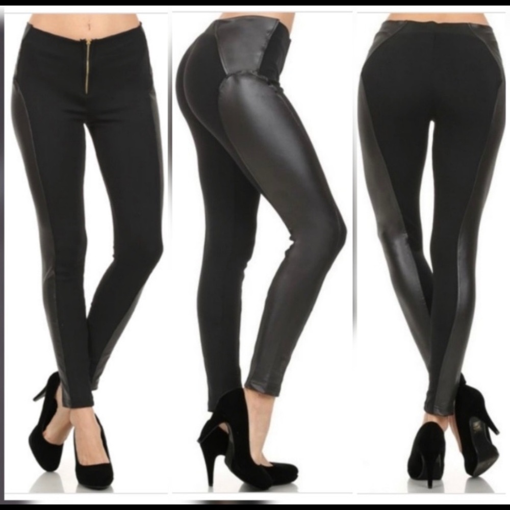 Woman’s Leather Spliced Leggings